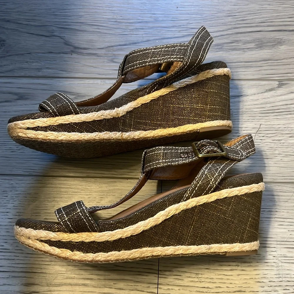 SuzZato Brown-Wedge Heel-Woven Piping-Size 38
